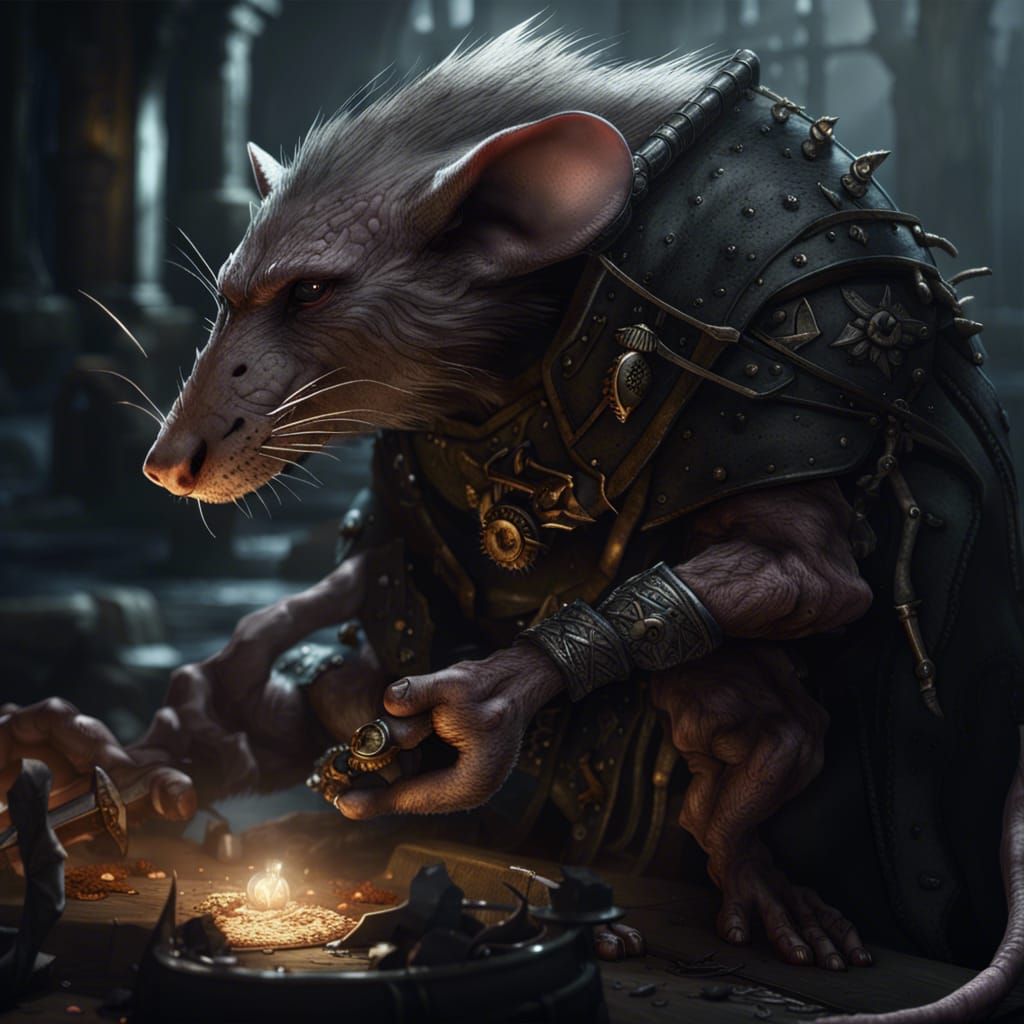 Dark Fantasy Ratfolk Character, Detailed Digital Art