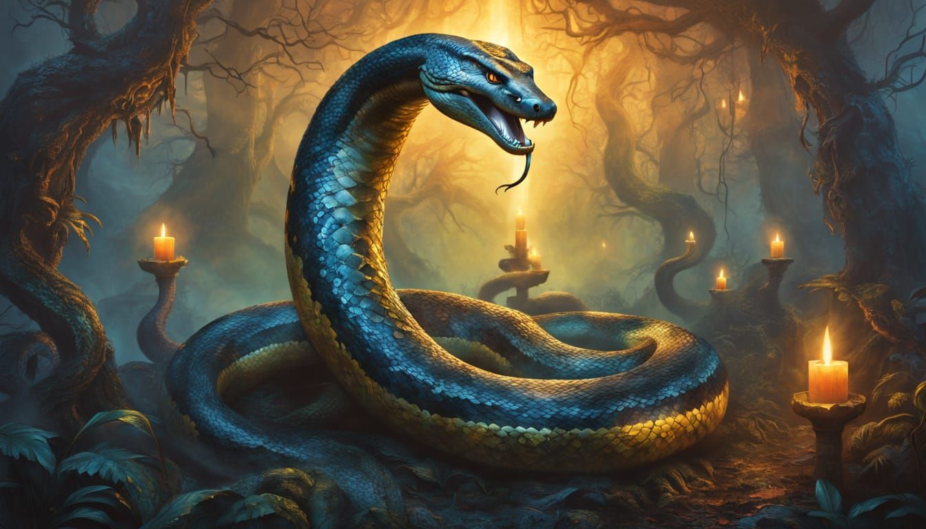 Mystical Forest: Anaconda and Necromancer in Gothic Style