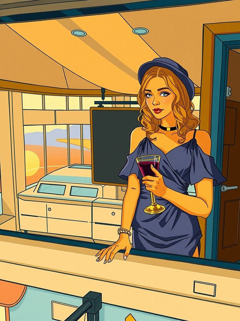 Elegant Woman in Cityscape at Sunset, Photorealistic Style