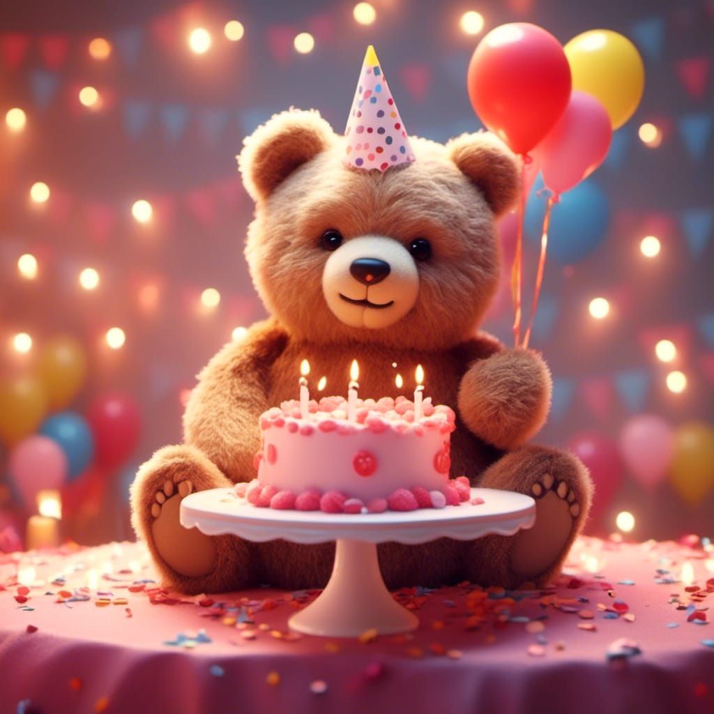 Cute Teddy Bear's Birthday Celebration