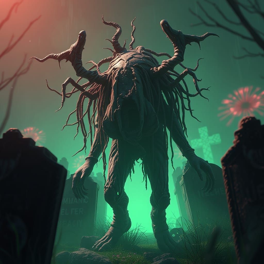 Graveyard Zombie Resurrection in Anime Art Style