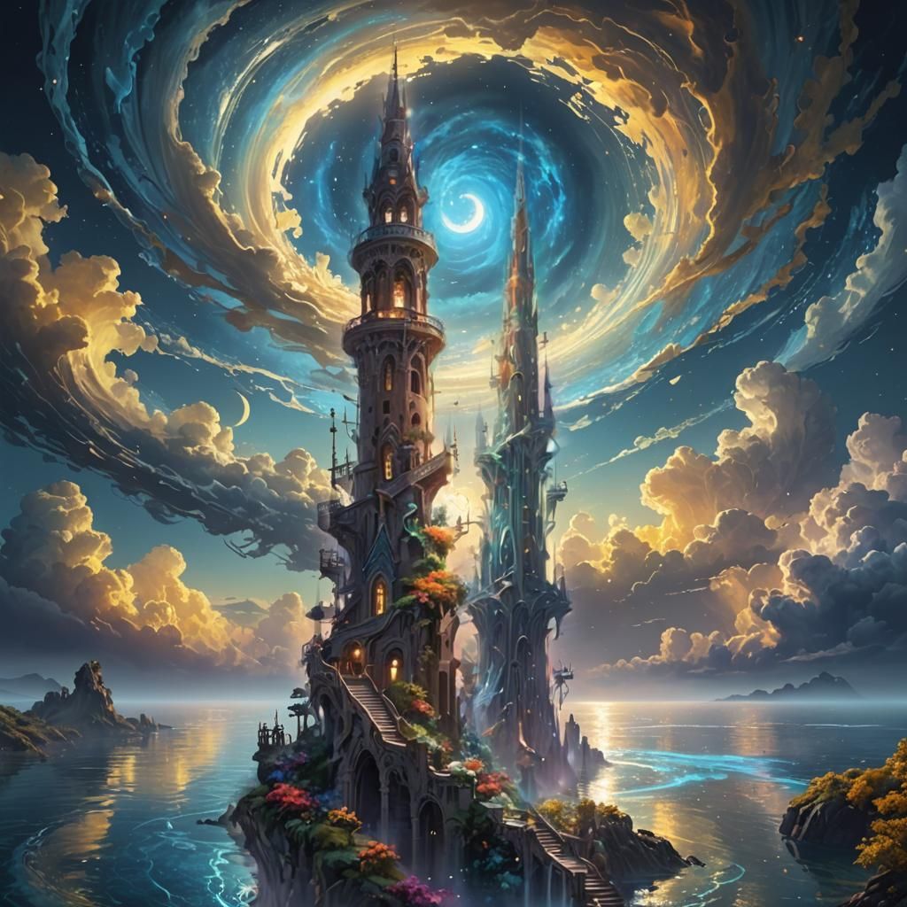 Majestic Crystalline Spire in Dreamlike Landscape