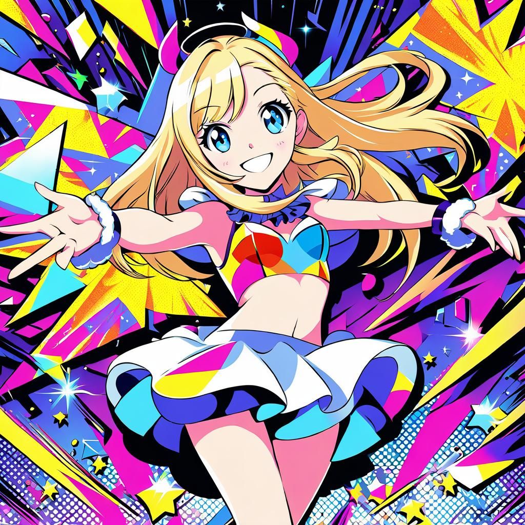 Blonde Angel Girl Dancing at a Rave in Pop Art