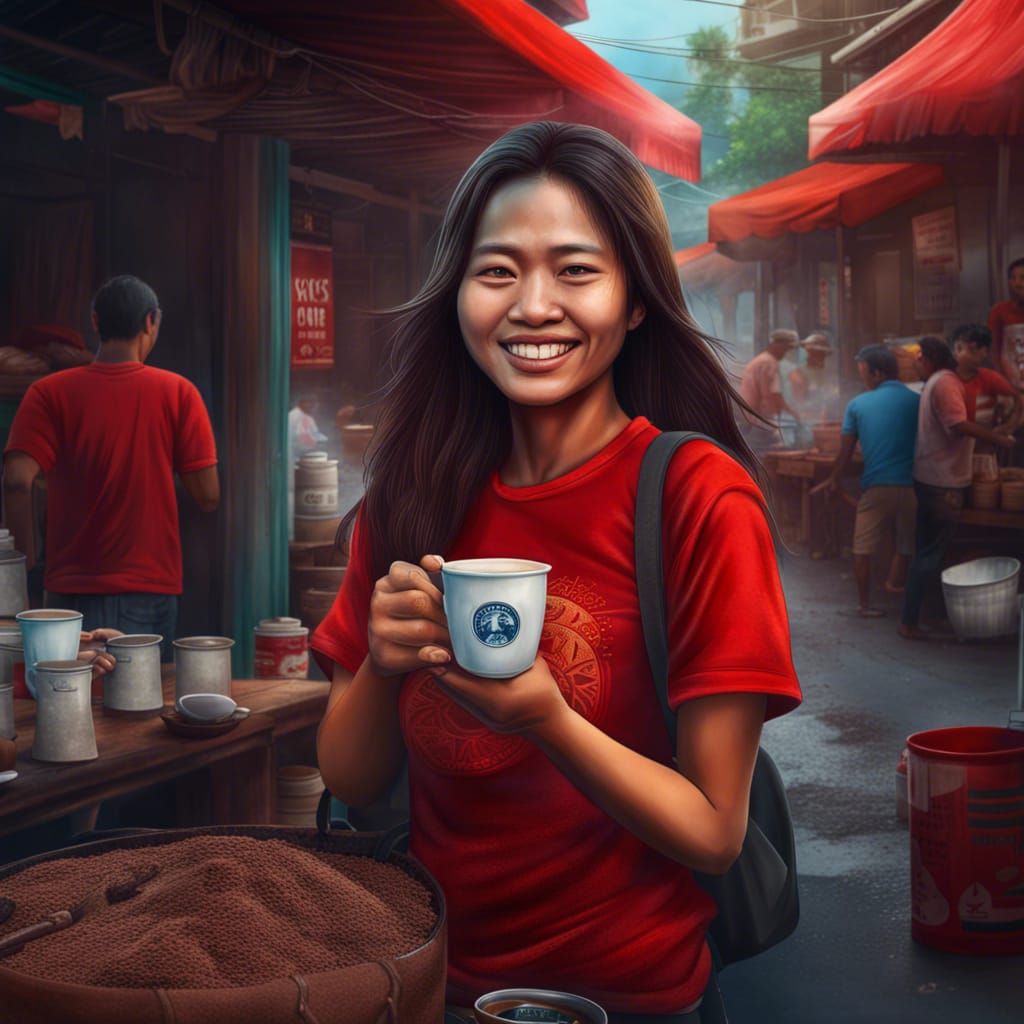 Vietnamese Woman Selling Coffee: Detailed Matte Painting