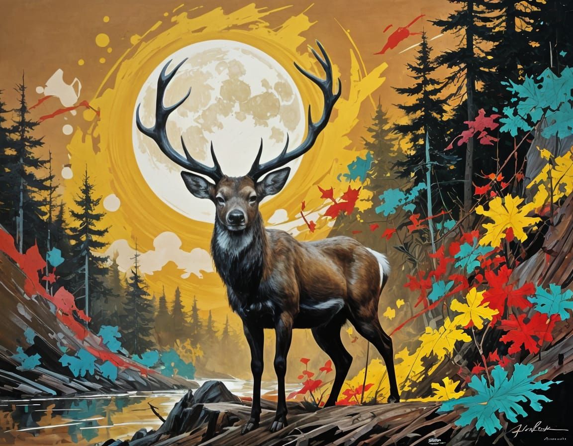 Romantic Moonlit Forest Scene in Luminous Oil Painting