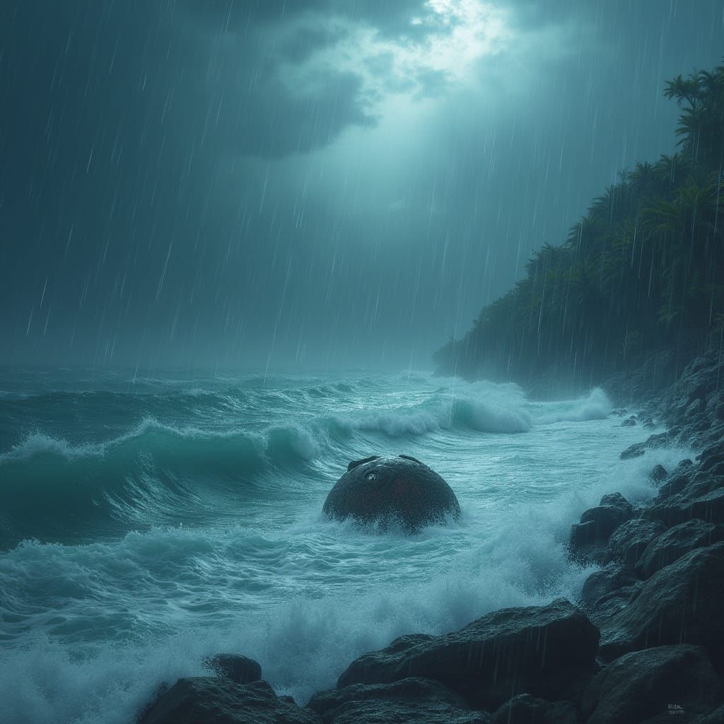 Mysterious Object in Sentosa Storm Waves