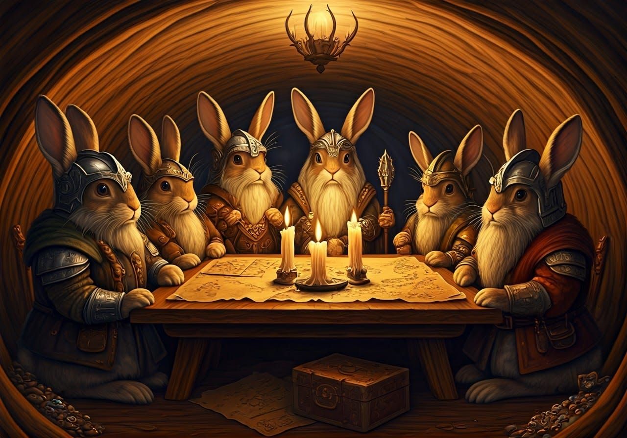 Dwarves of Whimsy: Elaborate Rabbit Gathering in a Cozy Burr...