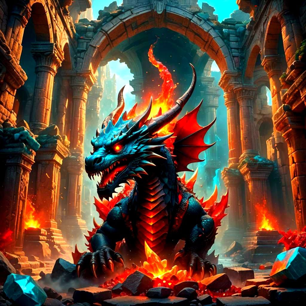 Detailed Red Fire Fantasy Concept Art