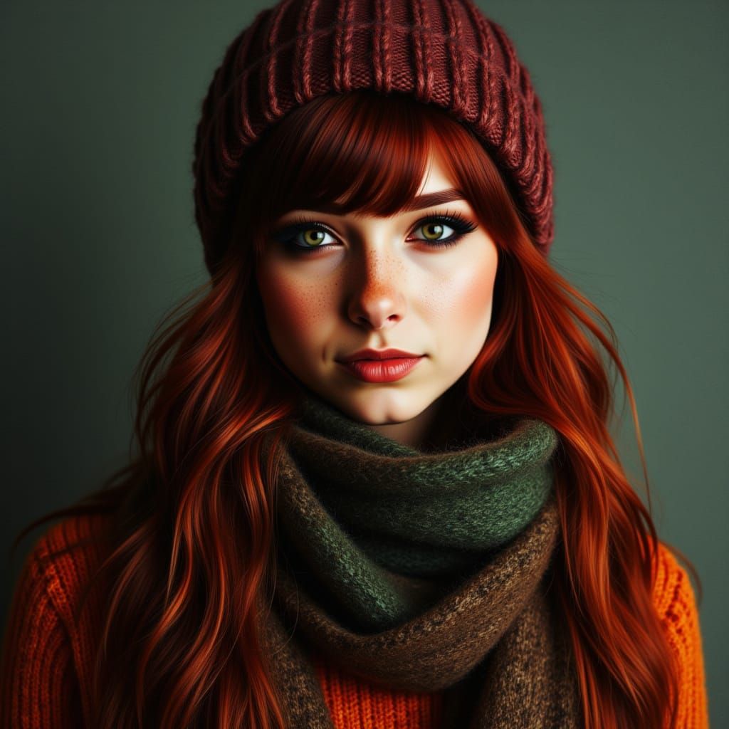 Woman in Cozy Autumnal Scarf and Sweater