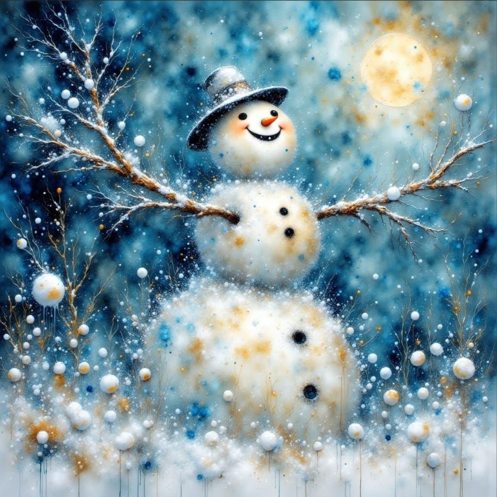 Happy Snowman by Carne Griffiths, JW Waterhouse <lora:Alcoho...