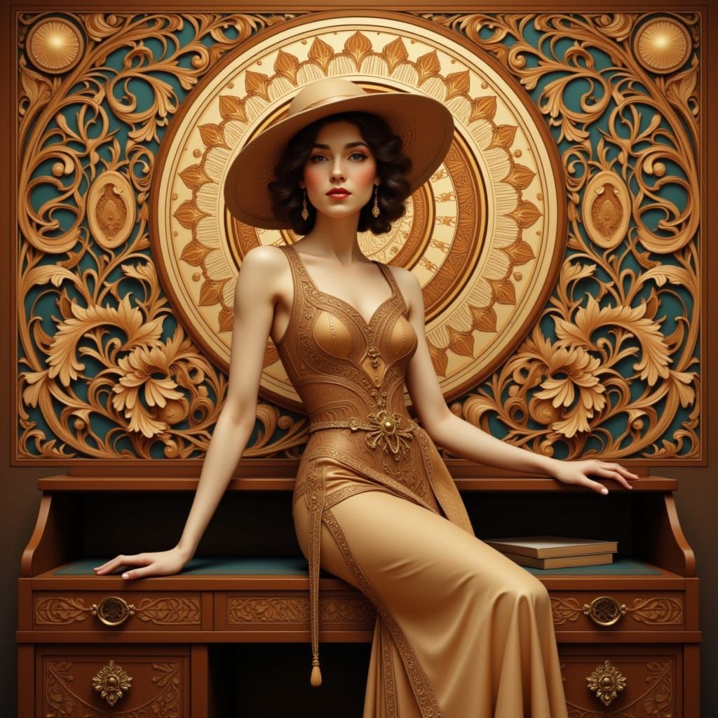 Elegant Woman in Art Nouveau Fantasy