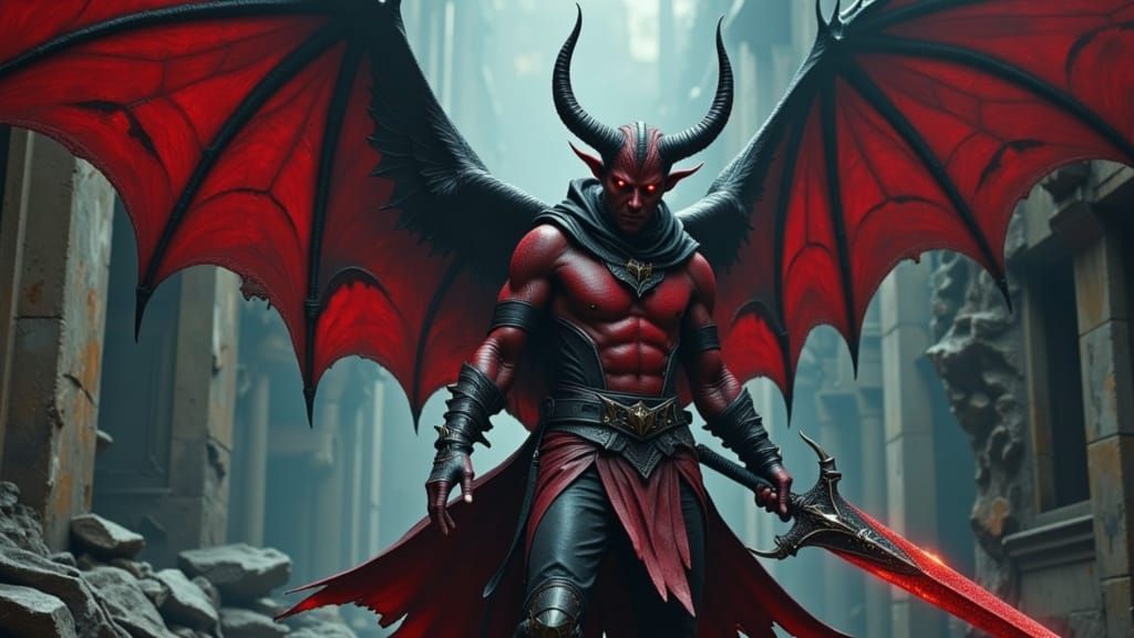 Ashen Tiefling Swordmaster in Cyberpunk Alley