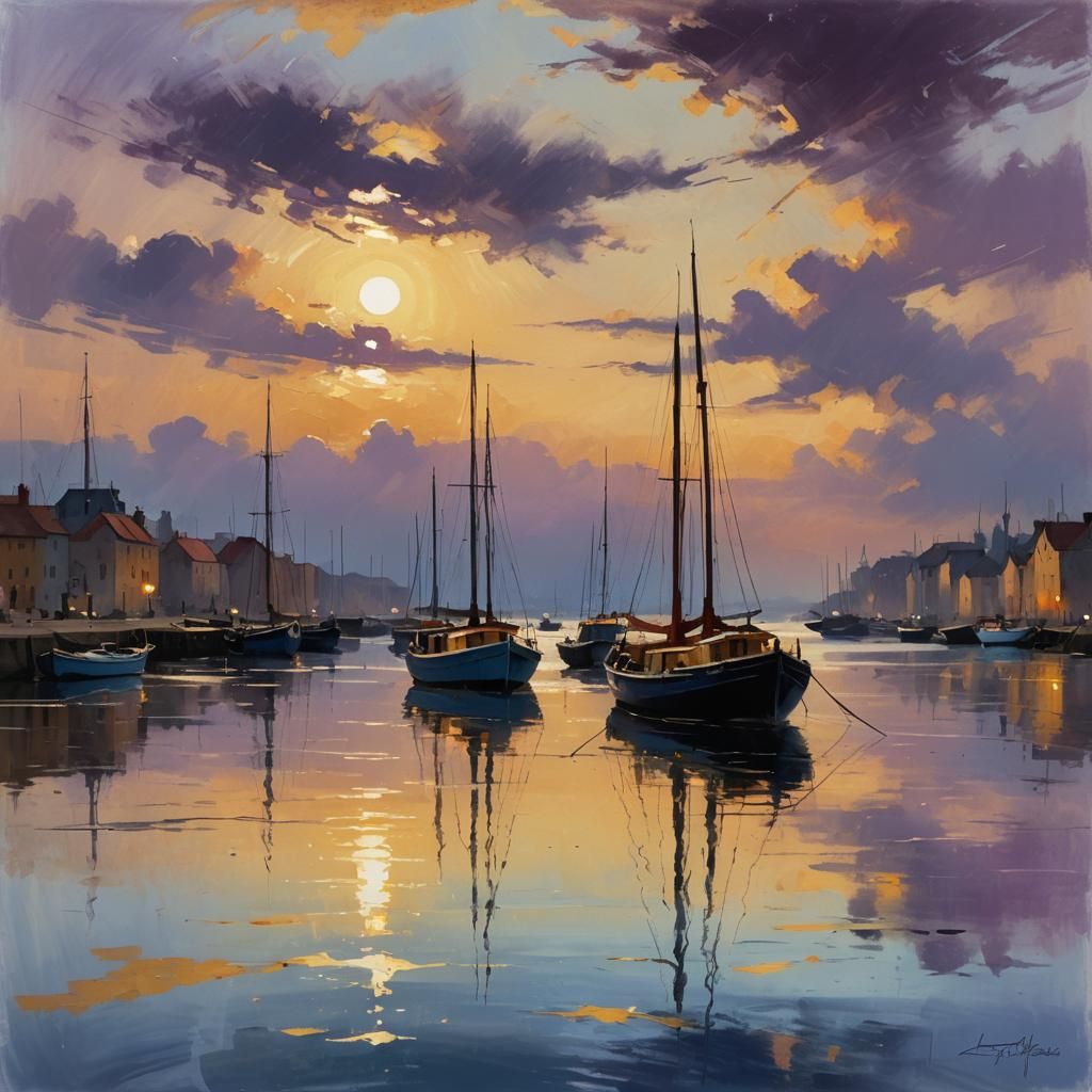 Sunrise Harbor: A Digital Painting in Dreamy Style