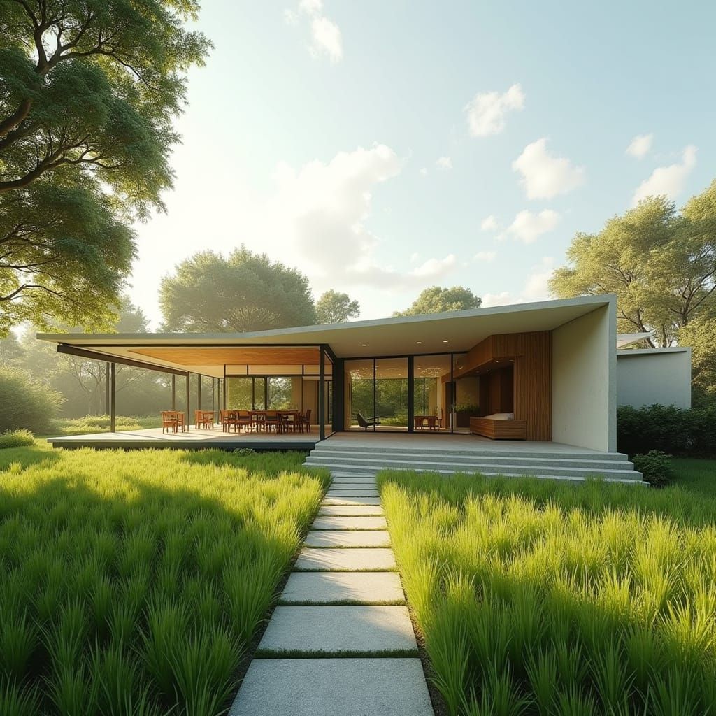 Modern Architectural Rendering of a Serene Summer House