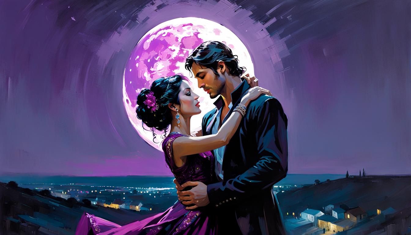 Romantic Full Moon Encounter in Dark Palette
