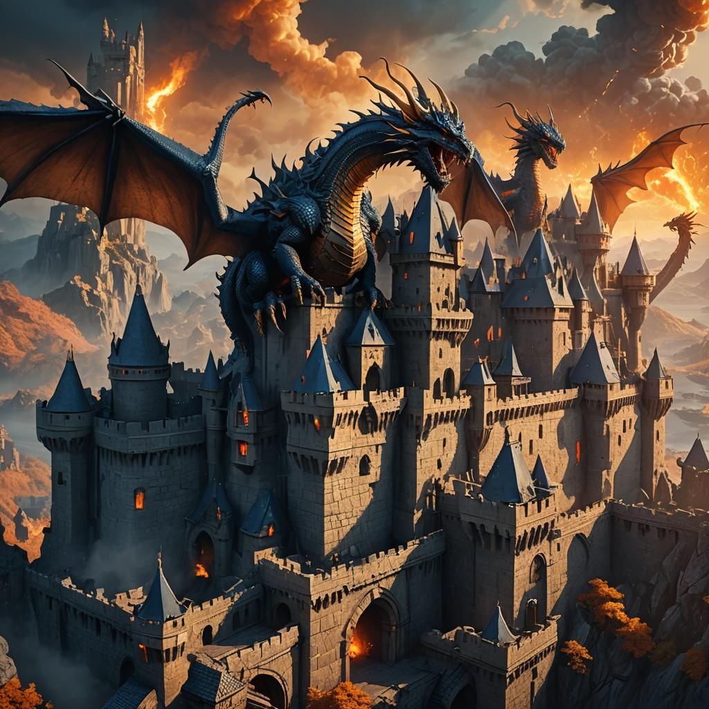 Dragons Assault Castle: Fantasy Matte Painting
