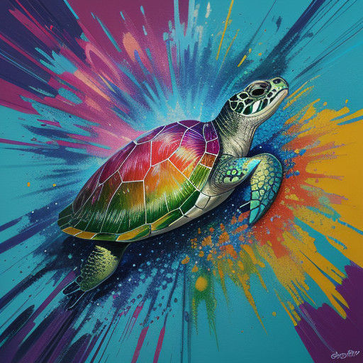 Vibrant Graffiti Seaturtles Surrounding Jewels on City Wall