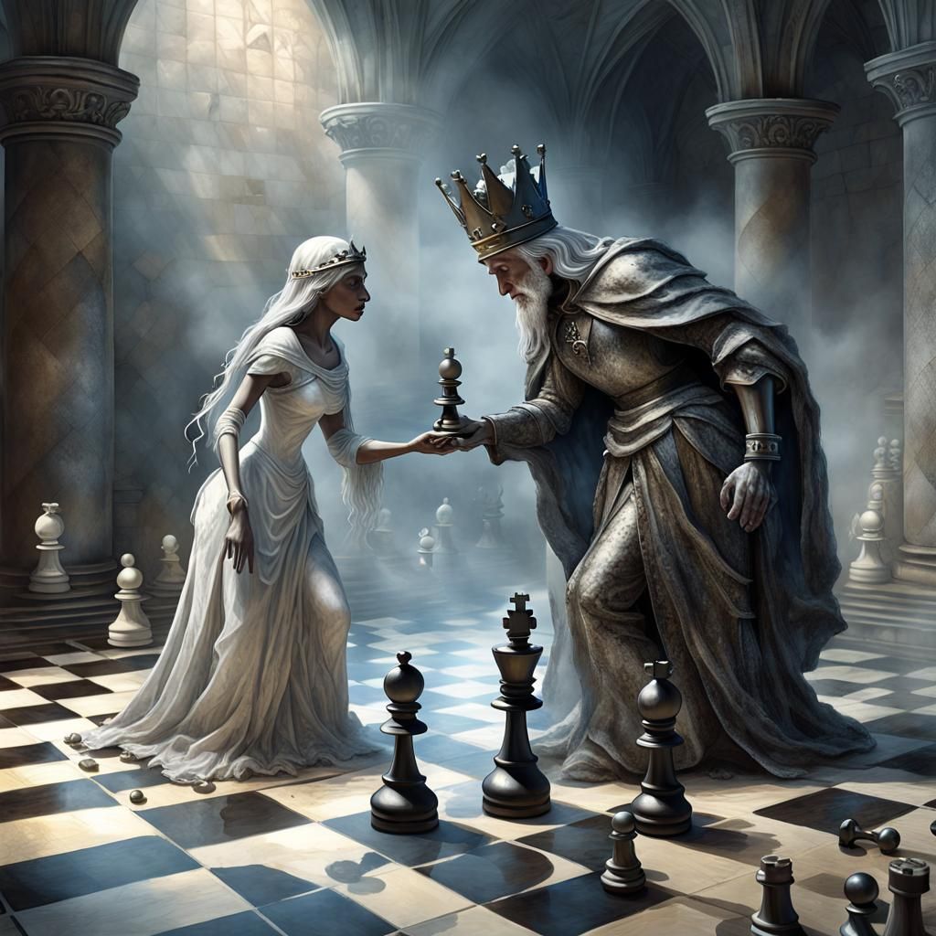 Surreal Chess Game with Animated Stone Figures