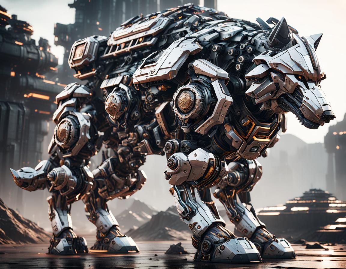 Futuristic Wolf Power Armor in Sci-Fi Style