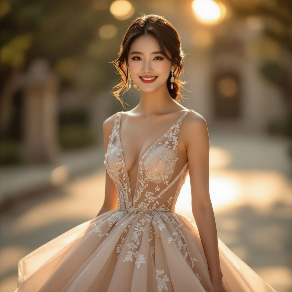 Radiant Korean Actress in Elegant Haute Couture