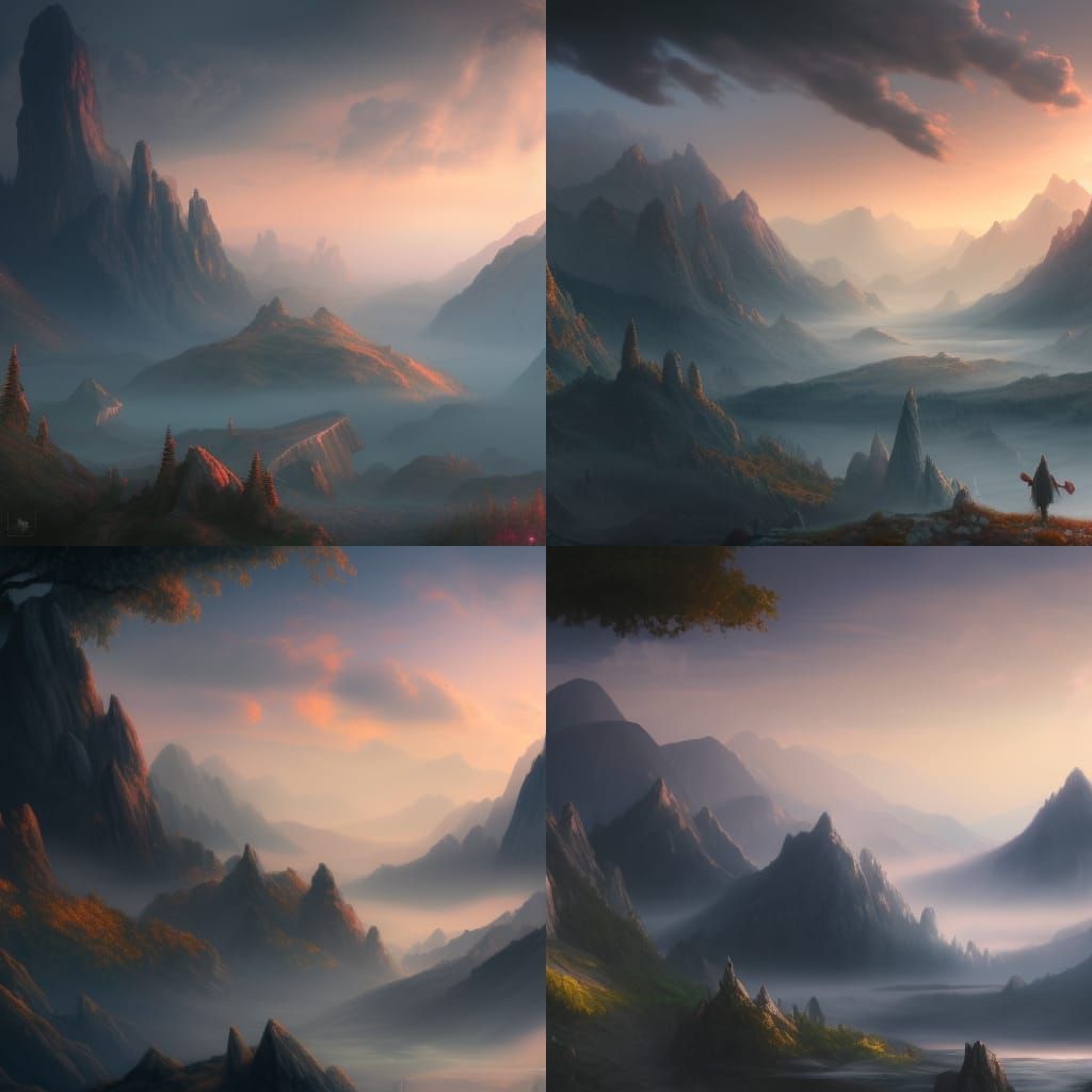 Misty Mountain Landscape in Detailed Matte Painting