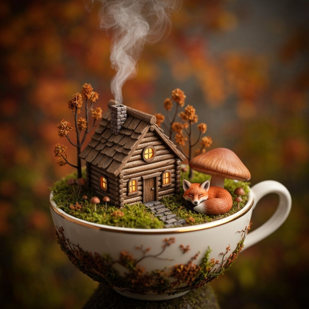 Whimsical Forest Teacup Cottage Scene