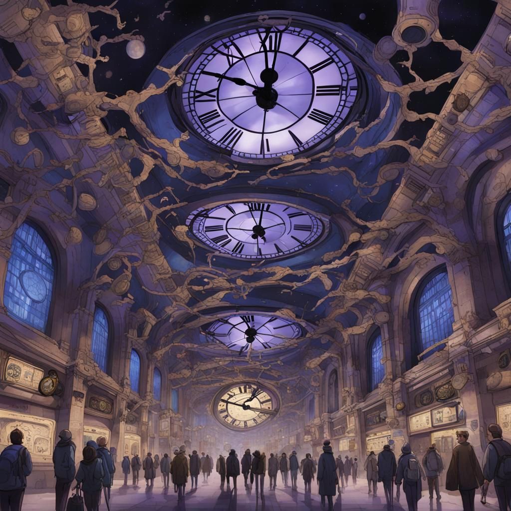 Time Travel Station in Space with Nebula