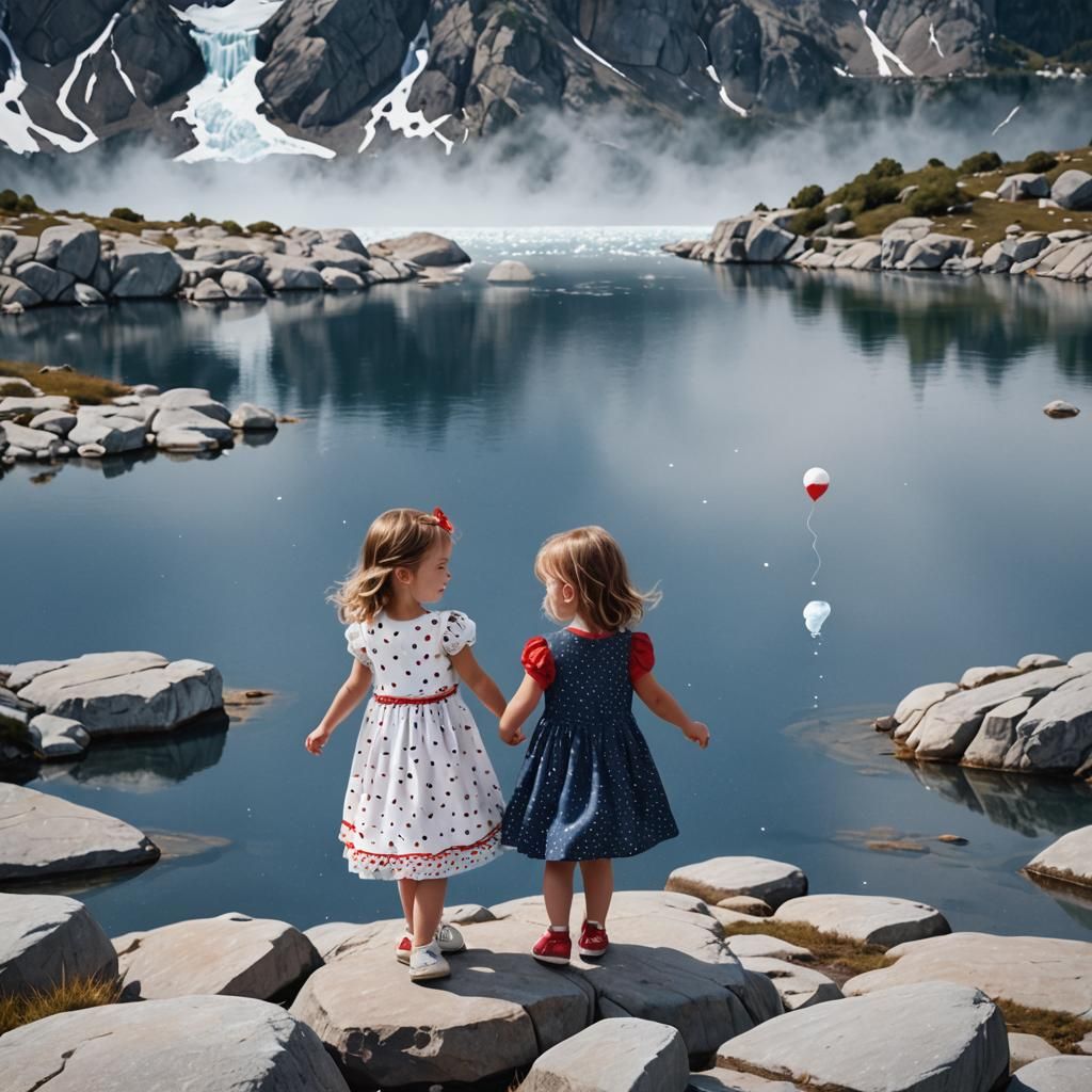 Whimsical Child's Fantasy: Girl on Slide in Frozen Lake