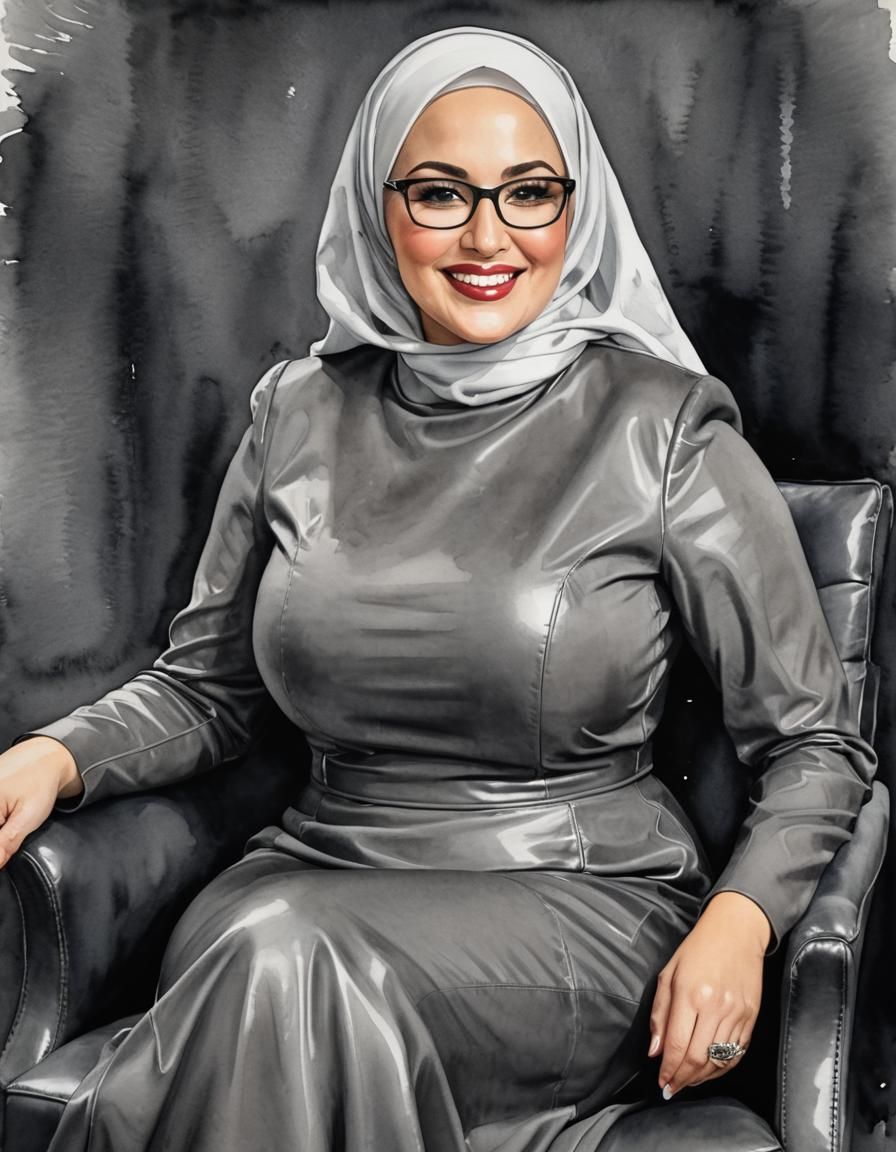 Charming Hijabi Woman in Watercolor Pop Art Portrait