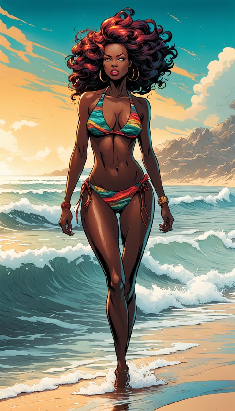 Ebony Model in Bikini: Comic Book Art