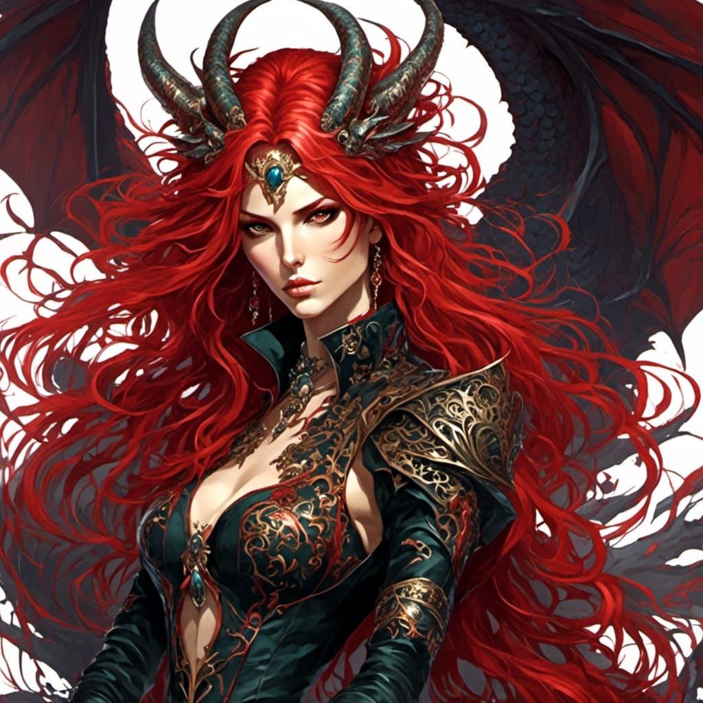 Anime Red-Haired Dragon Queen Art