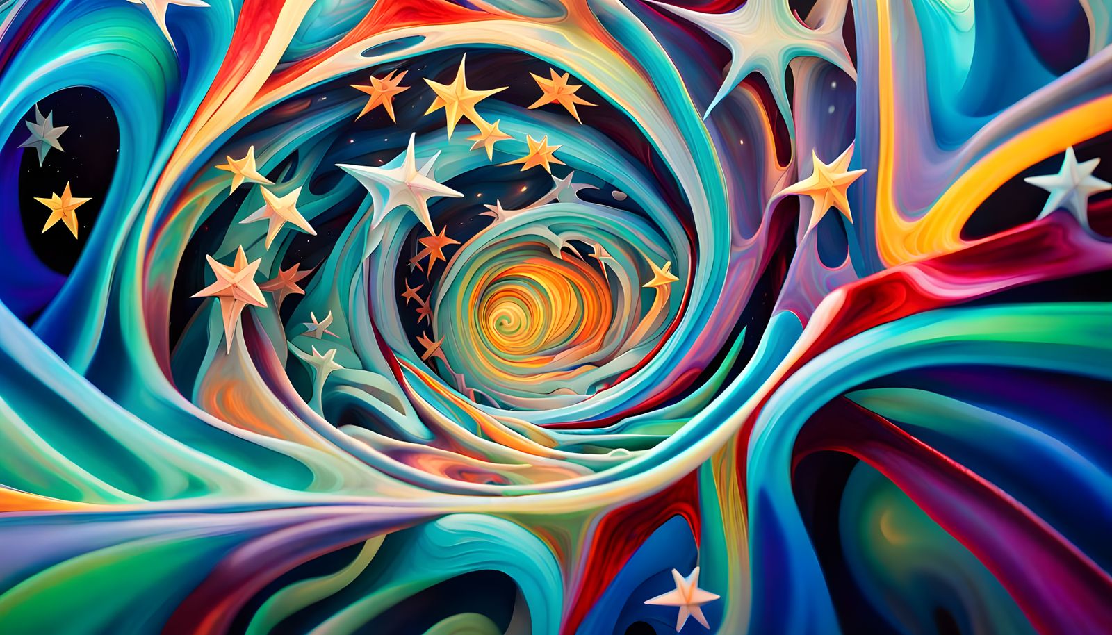 Iridescent Stars Forming in Abstract Expressionism Style