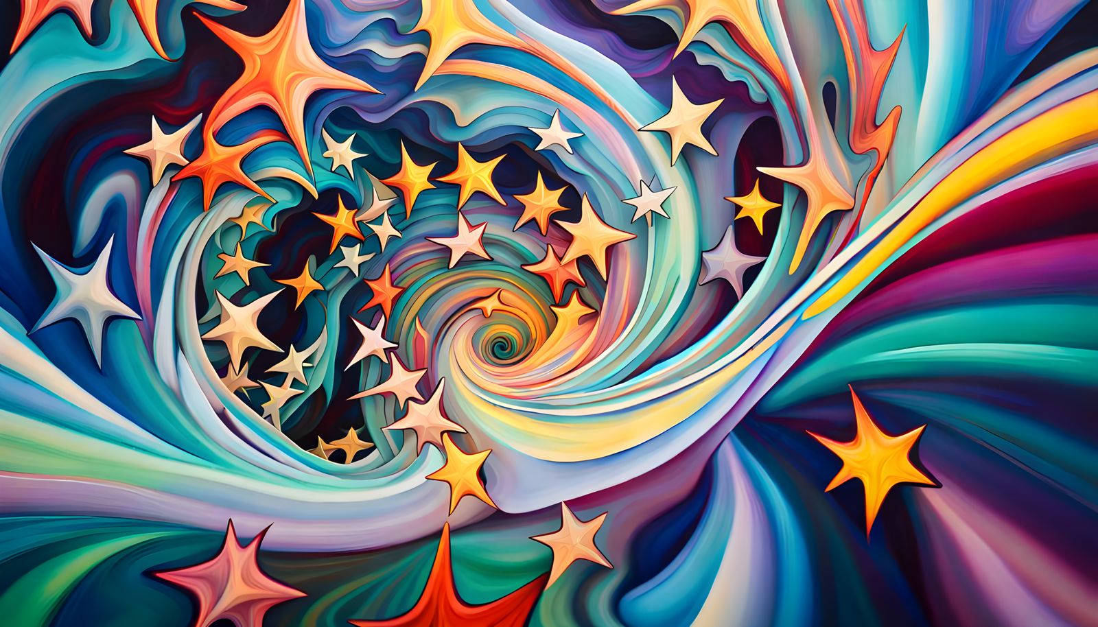 Iridescent Stars in Abstract Expressionist Style