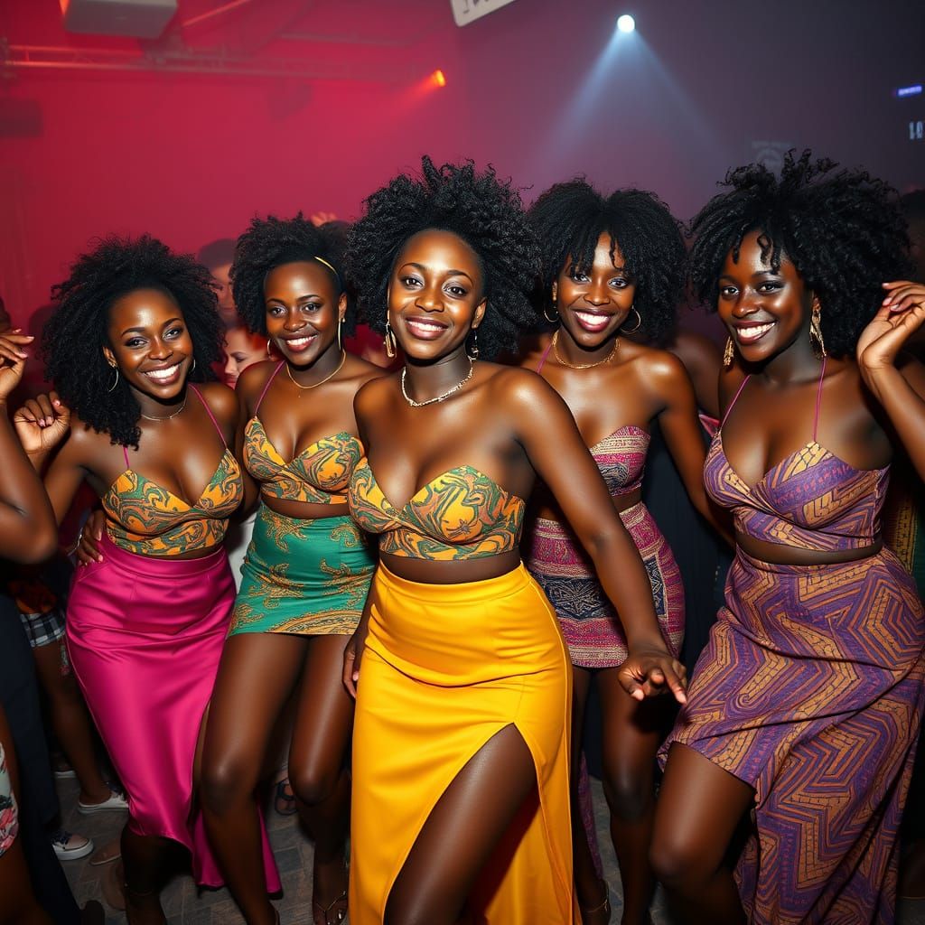 Vibrant Night Club Scene with Ghanaian Women Dancing in Styl...