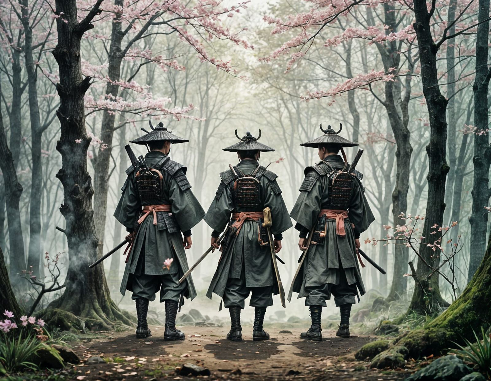 Dynamic Samurai Warriors in Battle Stance