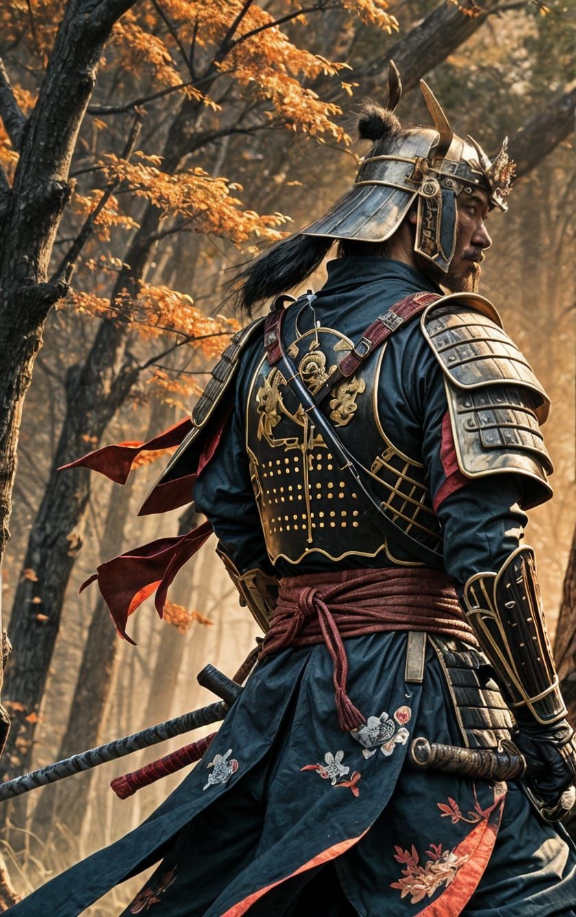 Two Samurai Warriors in Traditional Armor