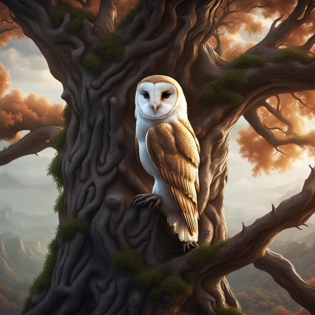 Barn Owl in Tree: Fantasy Concept Art