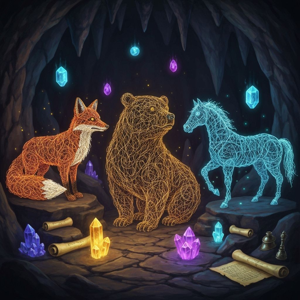 Magical Wire Animal Sculptures in Ethereal Cavern