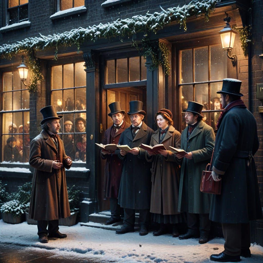 A 19th Century Christmas Scene in Moody, Hyperrealistic Deta...