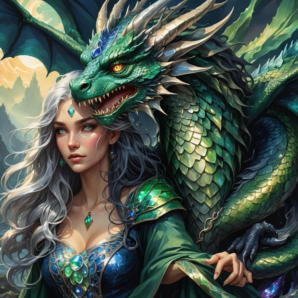 Dragon and Witch in Dramatic Fantasy Art