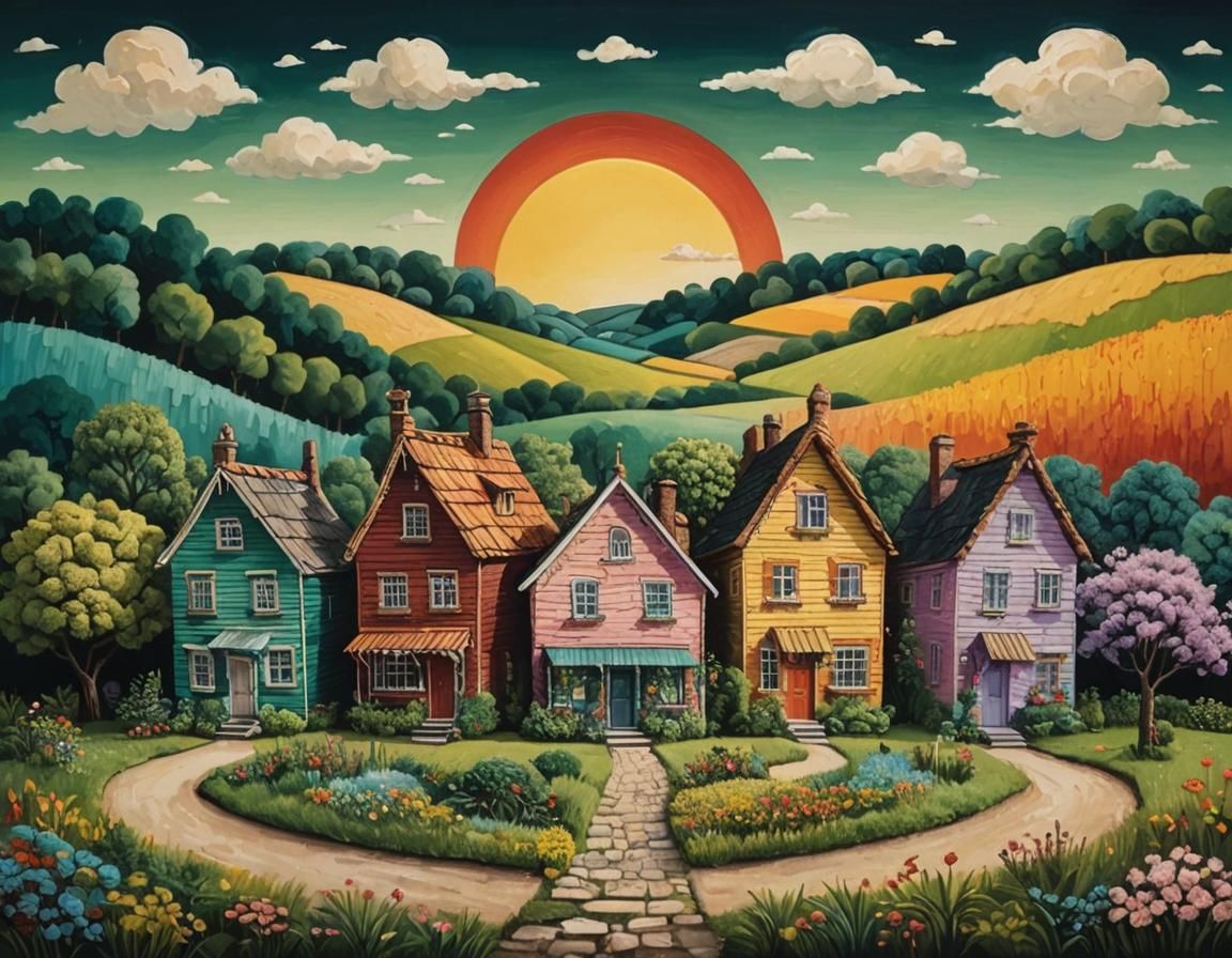 Colorful Miniature House in Naive Art Style
