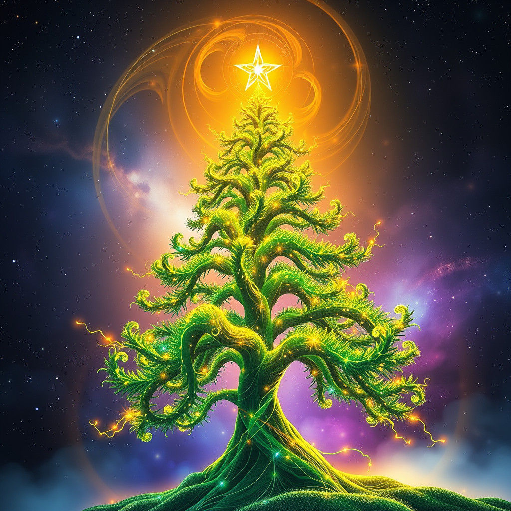Holographic Christmas Tree in Astral Cosmic Illustration