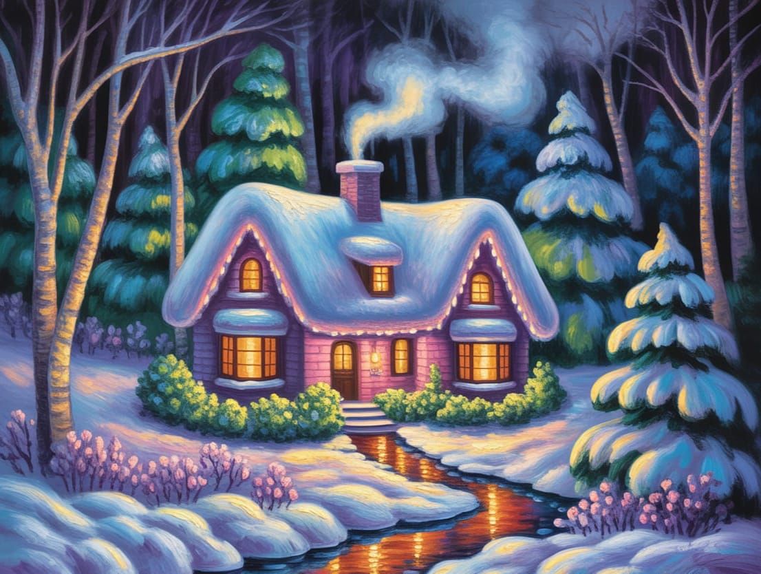 Cottage in the Winter Woods