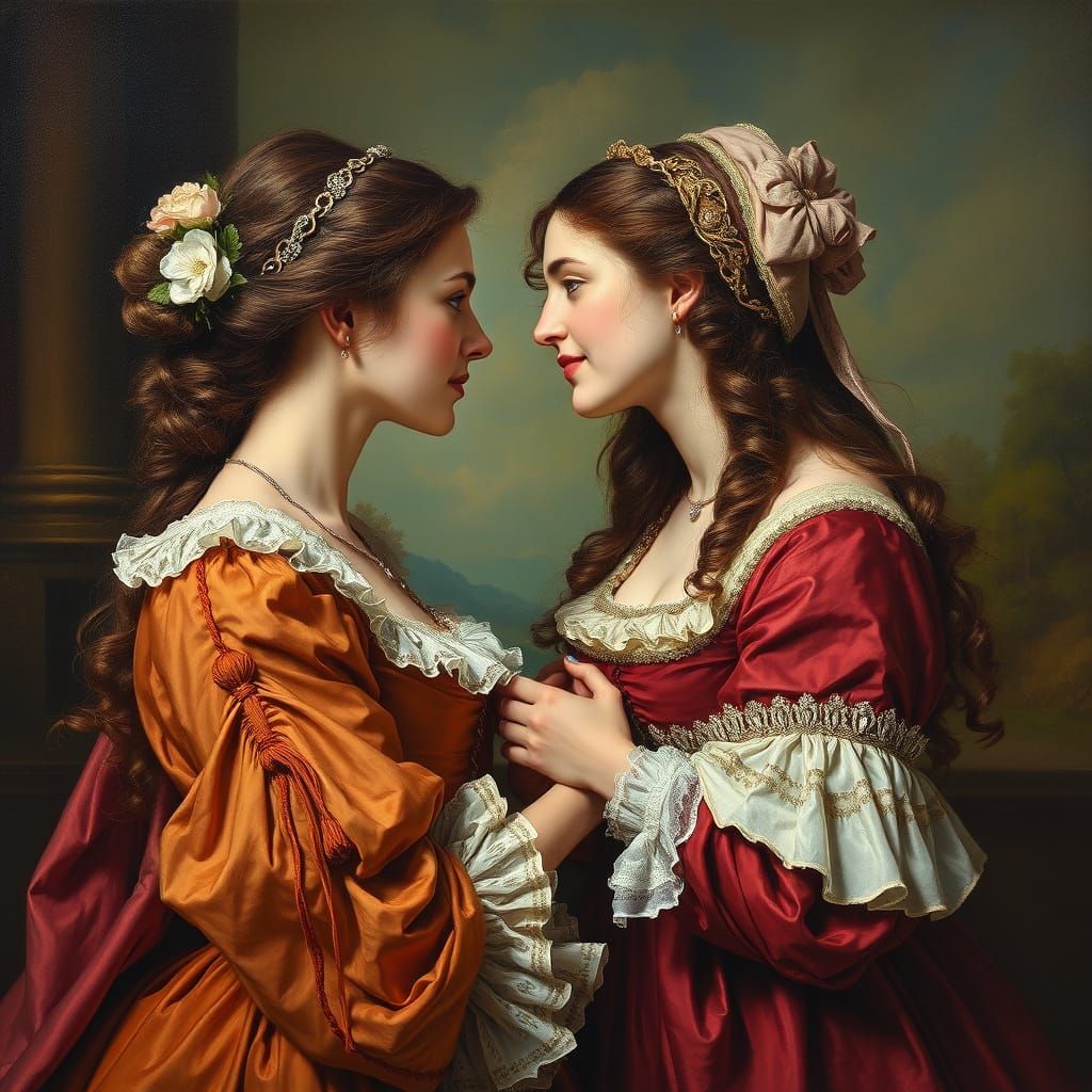 Medieval Lovers in Intimate Oil Painting