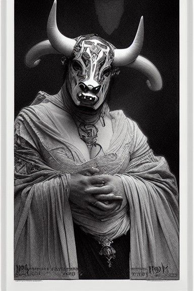 Bull King Mask Portrait in Art Nouveau Style