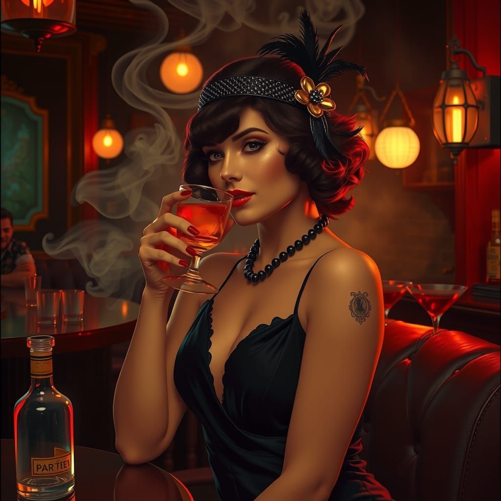 1920s Flapper in a Smoky Speakeasy
