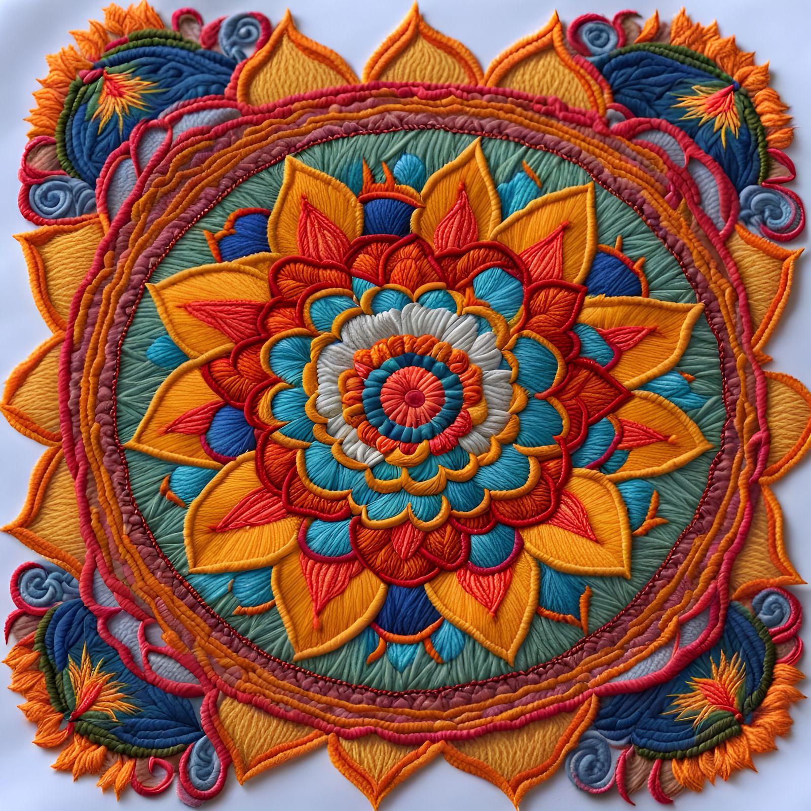 Vivid Embroidered Mandala in Detailed Color