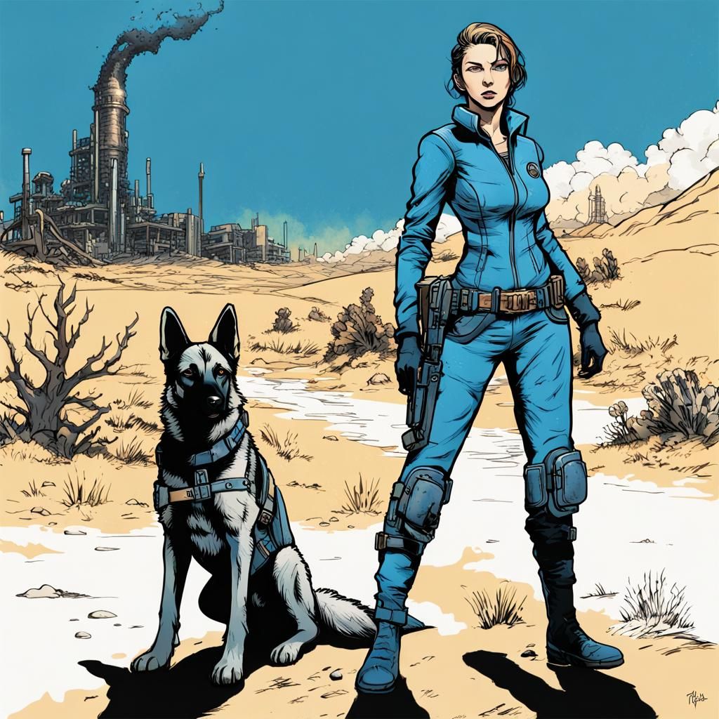 Lone Wanderer and Dogmeat in Wasteland Explosion