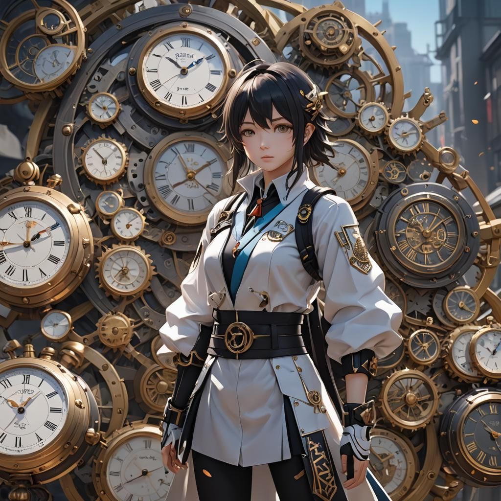 Anime Timekeeper Inspired by Genshin Impact in 3D
