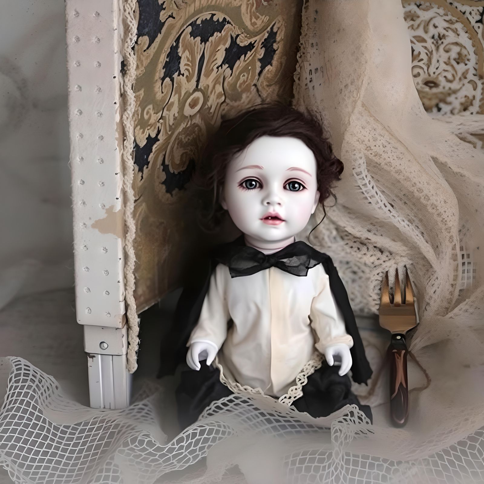 Creepy Porcelain Doll in Sepia Daguerrotype